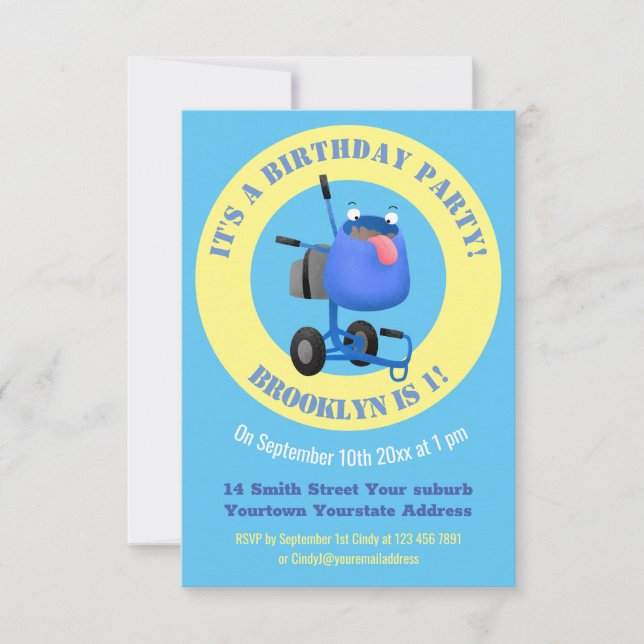 Convites Imagem de desenho animado de misturador azul engra (Frente)