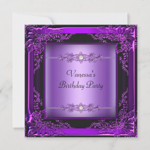 Convites Imagem de Diamante Roxo Floral para Festa de Anive