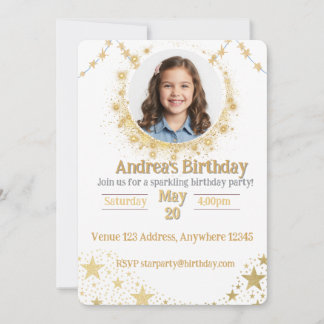 Convites Imagem de Estrela Brilhante Dourada de Aniversário