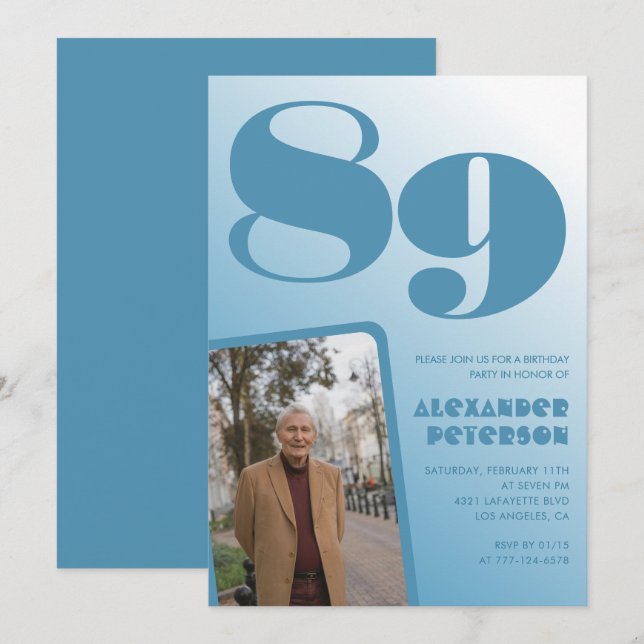 Convites Imagem de Gradiente Azul Retroativo - 89.º anivers (Frente/Verso)