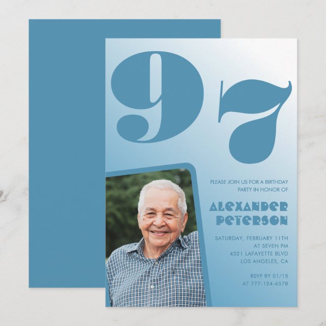 Convites Imagem de Gradiente Azul Retroativo - 97.º anivers (Frente/Verso)