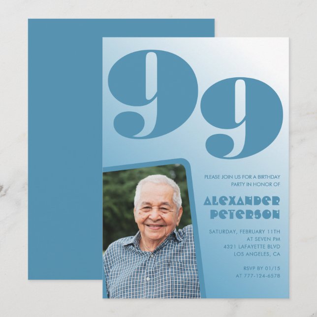 Convites Imagem de Gradiente Azul Retroativo - 99º aniversá (Frente/Verso)