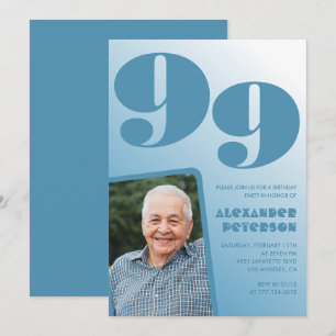 Convites Imagem de Gradiente Azul Retroativo - 99º aniversá