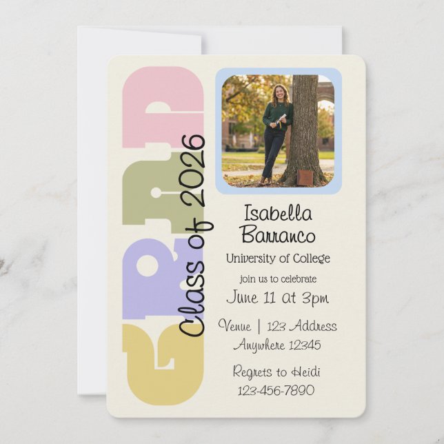 Convites Imagem de Graduado Pastel Graduação (Frente)