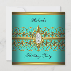 Convites Imagem de Joia de Aniversário Elegante Turquesa Do