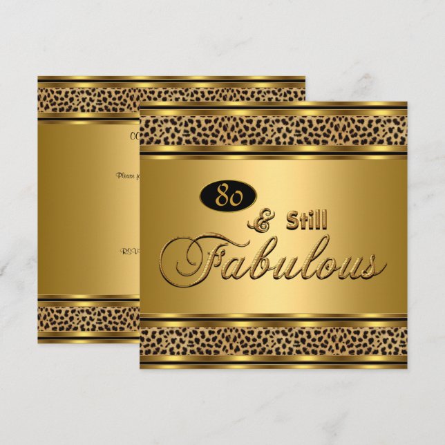 Convites Imagem de Leopardo Dourado de Aniversário de 80 an (Frente/Verso)