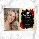 Convites Imagem do 50º aniversário da Elegante Dourada Rosa<br><div class="desc">Elegante convite floral feminino para o 50º aniversário com sua foto. Design com ouro falso. Apresenta rosa vermelha, fonte de script e confetti. Perfeito para uma festa de comemoração de na moda adulto. Personalize com seus próprios detalhes. Pode ser personalizado para qualquer idade! Impressos convites Zazzle ou modelo de impressão...</div>