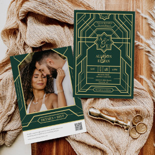 Convites Imagem do Código QR do Deco de Arte Dourada Retro 