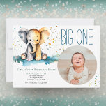 Convites Imagem do Elefante Big One Party Kid<br><div class="desc">Convide em estilo com a Festa do primeiro aniversario "Grande Um" com a foto do seu filho Convite - perfeito para comemorar o seu primeiro aniversário com charme! Sua paleta de aquarela suja adiciona um toque suave ao seu evento especial!</div>