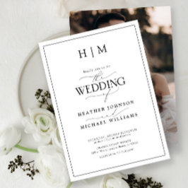 Convites Imagem do Monograma de Caligrafia Preta e Branca E