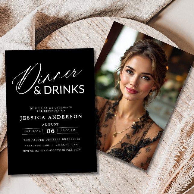 Convites Imagem do Partido Janto Negro Minimalista Elegante (Criador carregado)