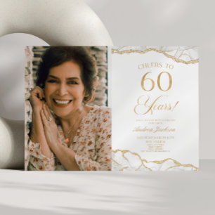 Convites Imagem Dourada branca de Agate 60ª Festa de aniver