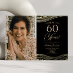 Convites Imagem Dourada preta de Agate 60.a Festa de aniver<br><div class="desc">Esta é uma Imagem Personalizada de Agate Dourado Elegante Foto 60ª Convite de aniversário!</div>