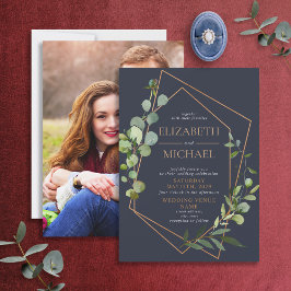 Convites Imagem Elegante Azul Eucalyptus Geométrico de Cobr