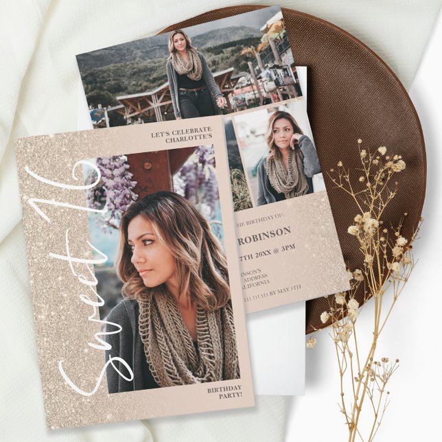 Convites Imagem fotográfica mbre de marfim 4 Fotos Sweet 16 (Criador carregado)