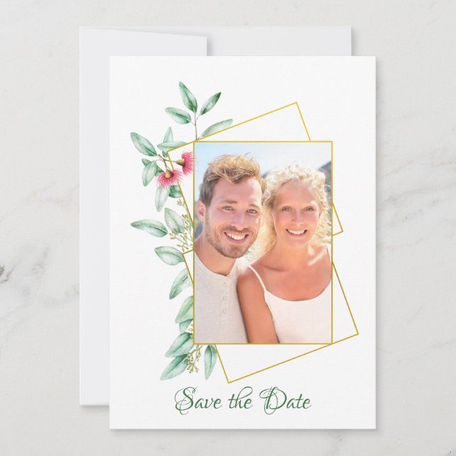 Convites Imagem Geométrica Elegante Eucalyotus Salva a Data (Frente)