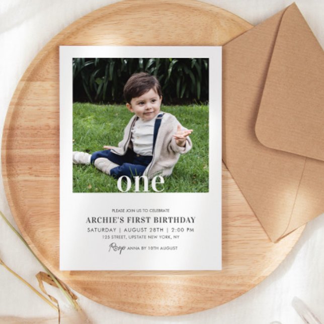 Convites Imagem Mínima de Foto do primeiro aniversario Edit (1st birthday boy invitations simple modern photo template )
