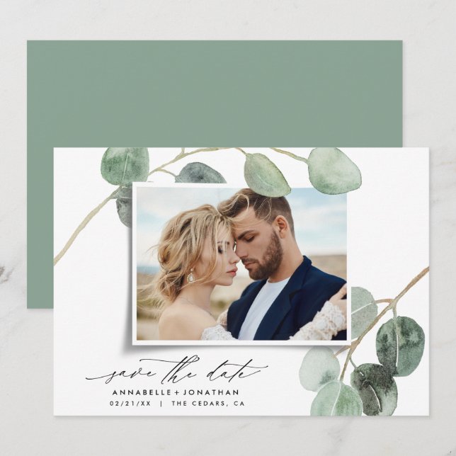 Convites Imagem moderna, elegante, foto de vintage eucalypt (Frente/Verso)