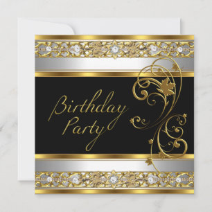 Convites Imagem Ornamentada de Preto Dourado e Branco de Fe