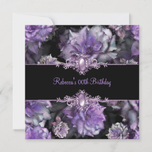 Convites Imagem Pérola de Aniversário Floral Roxo Preto