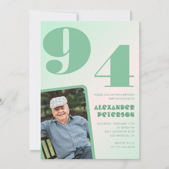 Convites Imagem Retrorativa - Homem Gradiente Verde 94 anos (Frente)