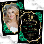 Convites Imagem Verde Dourada Elegante - 50º Aniversário<br><div class="desc">Elegante convite de 50 anos florais com sua foto no fundo do cartão. Design verde brilhante e esmeralda com ouro brilhante. Apresenta rosas verdes, fonte de script e confetti. Perfeito para uma festa de comemoração de na moda adulto. Personalize com seus próprios detalhes. Pode ser personalizado para qualquer idade! Impressos...</div>