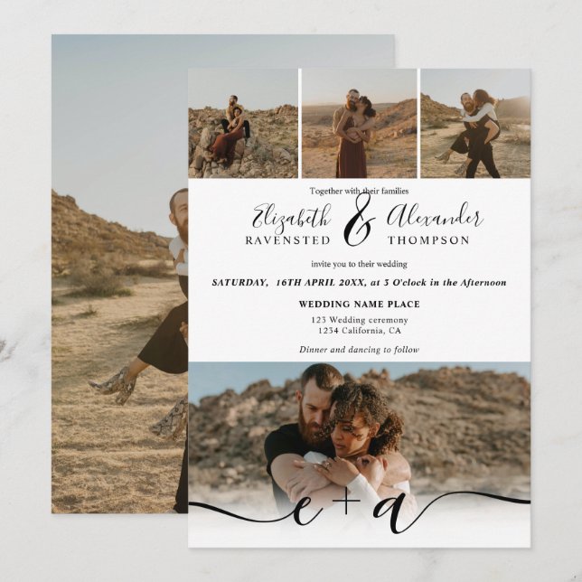 Convites Imagens modernas do Elegante 5 Fotos: casamento br (Frente/Verso)