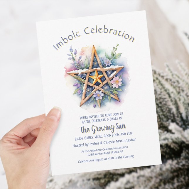 Convites Imbolc Floral Snowy Pentacle Purple Wiccan Holiday (Imbolc Floral Snowy Pentacle Purple Wiccan Holiday Invitation)