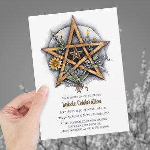 Convites Imbolc Floral Snowy Pentacle Wiccan Holiday
