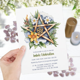Convites Imbolc Floral Snowy Pentacle Wiccan Holiday