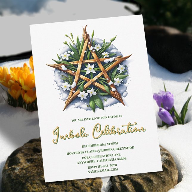 Convites Imbolc Sunshine Snowdrop Pentacle Pagan Holiday (Imbolc Sunshine Snowdrop Pentacle Pagan Holiday Invitation)
