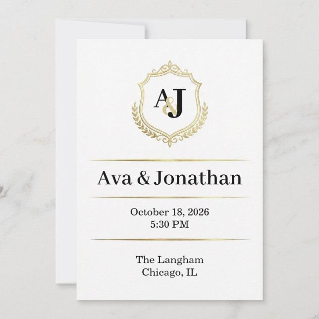 Convites Imperial Luxe Wedding Invitation-Monogram Elegance (Frente)
