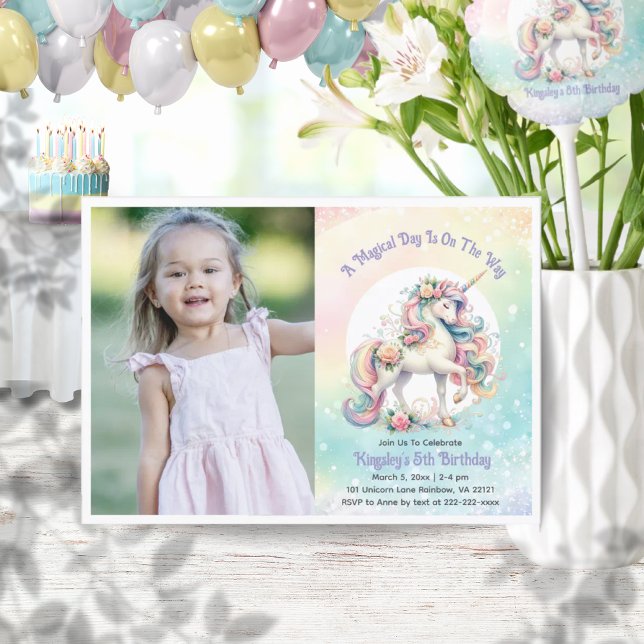 Convites Implantação de Foto Radiante Rainbow Unicorn Paste (Enchanting Pastel Radiant Rainbow Unicorn Photo Invitation)