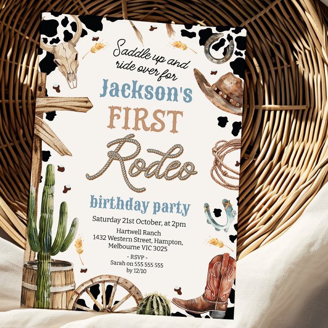 Convites Impressão da Rússia - Primeiro primeiro aniversari (Editable Boys 1st Rodeo Birthday Party Cowboy Birthday Party Invitation Wild West Cowboy )