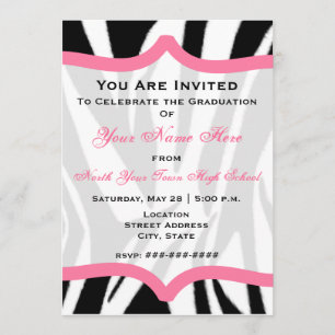 Convites Impressão da zebra e classe cor-de-rosa da