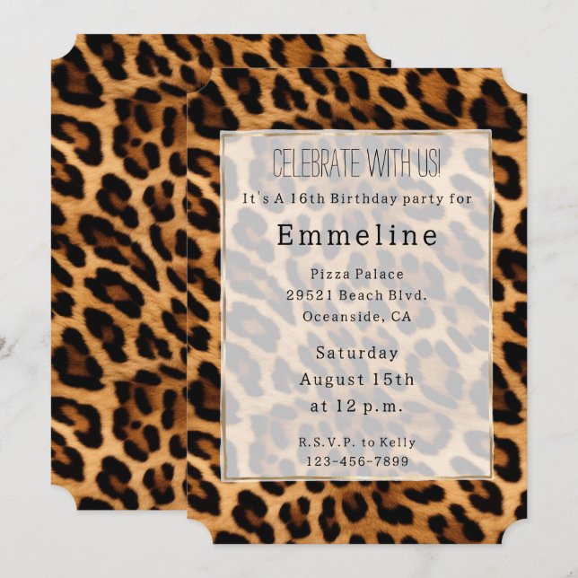 Convites Impressão de Animais Castanhos Leopardo (Frente/Verso)