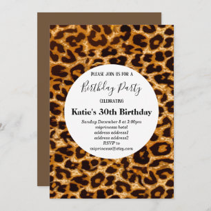 Convites impressão de animais castanhos, Leopardo, aniversá