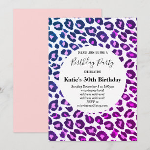 Convites impressão de animais rosa, Leopardo, aniversário d
