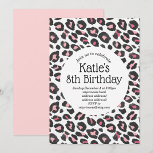 Convites impressão de animais rosa, Leopardo, aniversário d