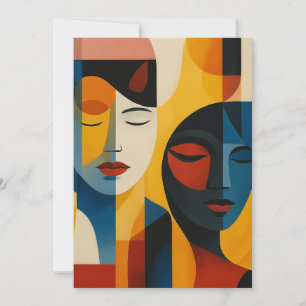 Convites Impressão de Arte de Rostos Abstratos, Retrato Dup