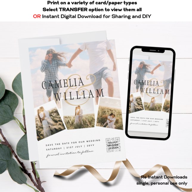 Convites Impressão de Colagem de Fotos Branco ou Casamento  (Criador carregado)