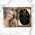 Convites Impressão de Leopard Foto Dourada 50º Aniversário<br><div class="desc">Elegante convite floral feminino para o 50º aniversário com sua foto. Design preto de vidro com ouro brilhante falso. Possui impressão de leopardo animal, rosas brancas, fonte de script e confete. Perfeito para uma festa de comemoração de na moda adulto. Personalize com seus próprios detalhes. Pode ser personalizado para qualquer...</div>