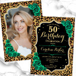 Convites Impressão de Leopard Foto Verde Esmeralda 50º Aniv<br><div class="desc">Elegante 50º convite de aniversário com sua foto no fundo do cartão. Design verde-preto com uma impressão de leopardo animal e ouro brilhante. Recursos esmeraldas rosas verdes, fonte de script e confetti. Perfeito para uma festa de comemoração de na moda adulto. Personalize com seus próprios detalhes. Pode ser personalizado para...</div>