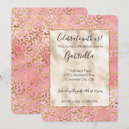 Convites Impressão de leopardo dourado com aquarela rosa