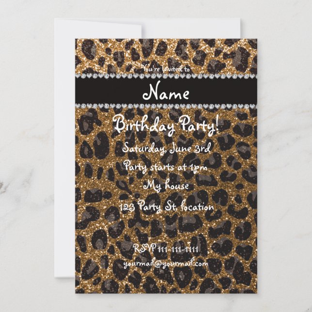 Convites Impressão de leopardo dourado com nome personaliza (Frente)