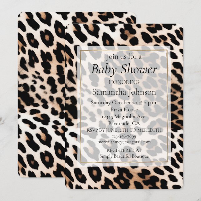 Convites Impressão de leopardo preto creme (Frente/Verso)