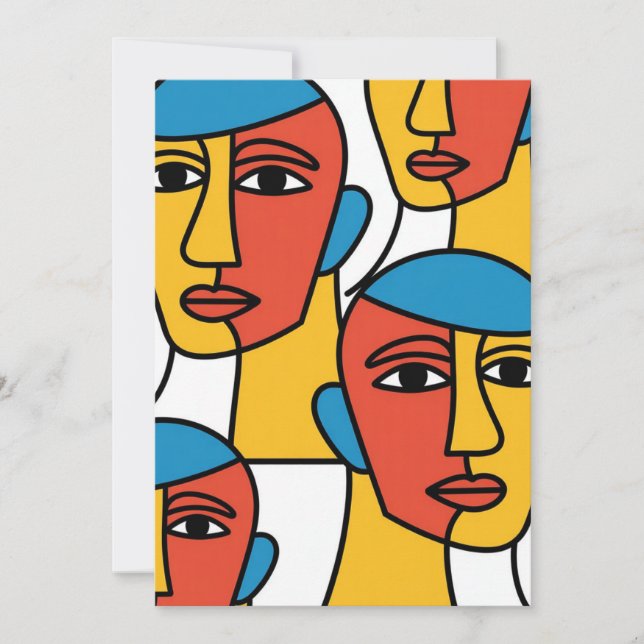 Convites Impressão de Rostos Abstratos, Arte Geométrica Vib (Frente)