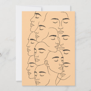 Convites Impressão de Rostos Sobrepostos, Arte de Linha Min
