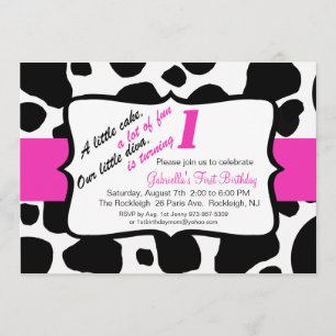 Convites Impressão de Vaca Rosa e Preta - Primeiro Anivers