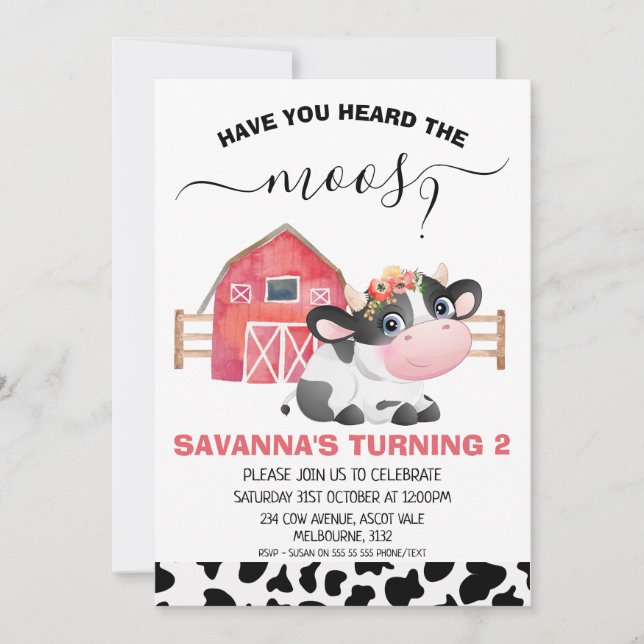 Convites Impressão De Vaca Vermelha Você Ouviu O Aniversári (Frente)